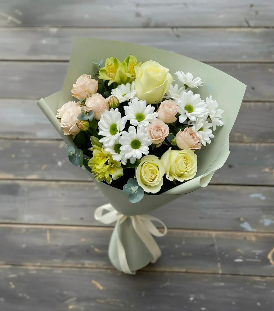 Букет цветов из: Альстромерии, Розы и Хризантемы в Ясном