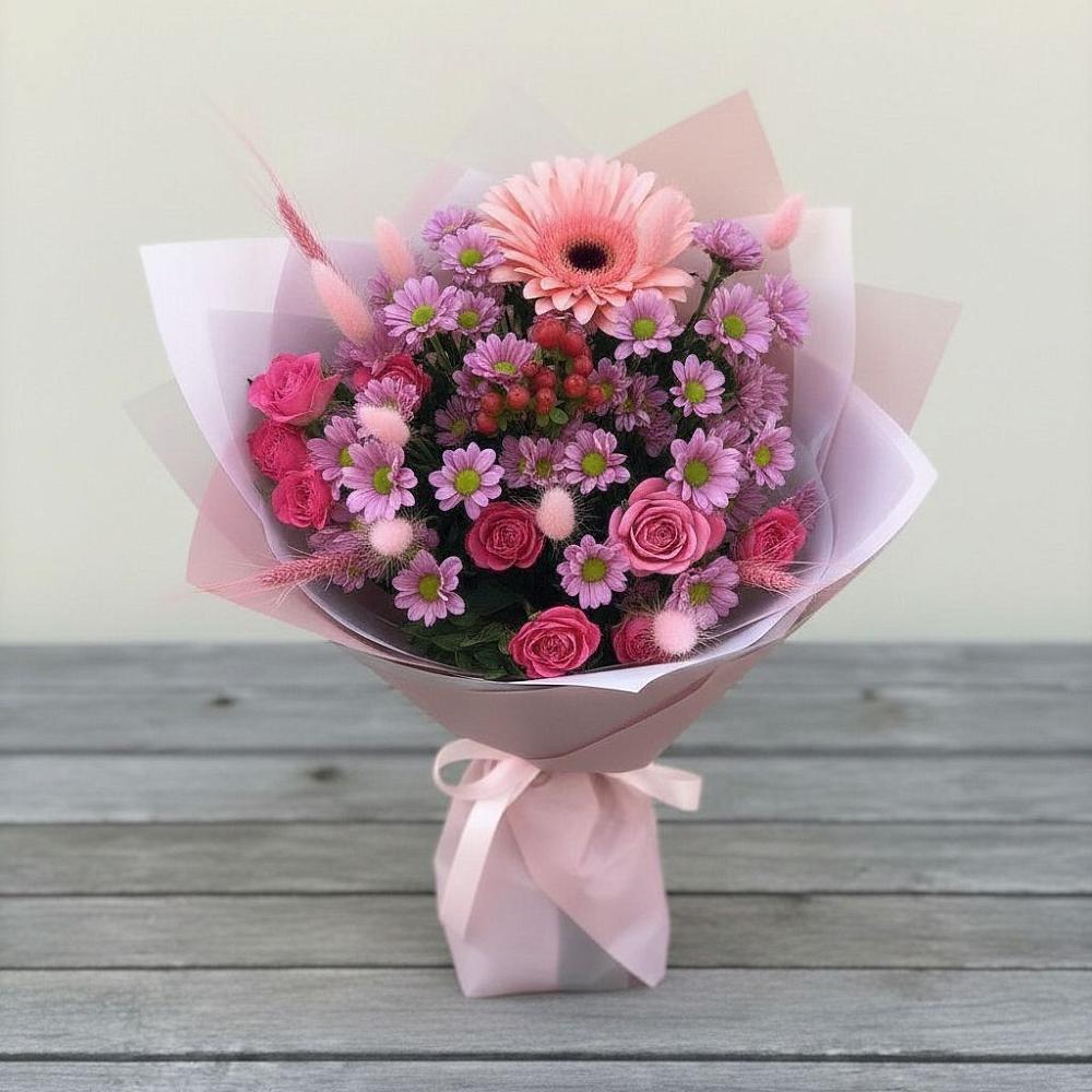 Букет цветов из: Розы, Герберы и Хризантемы в Ясном