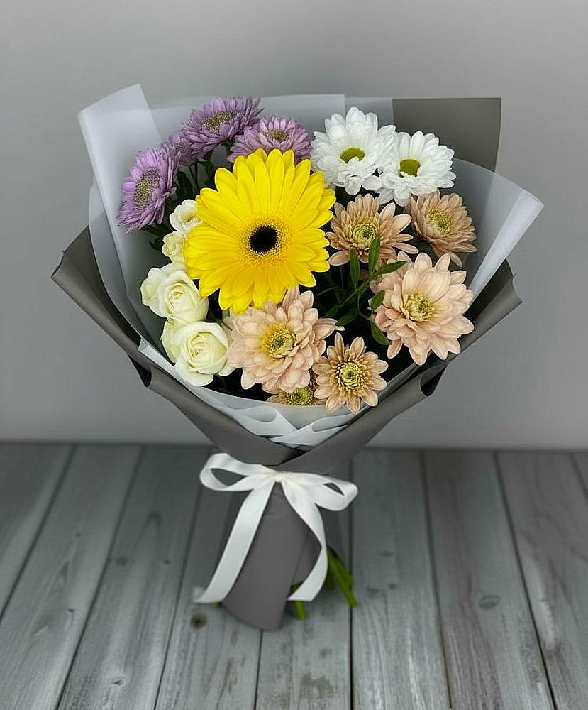 Букет цветов из: Розы, Герберы и Хризантемы в Ясном