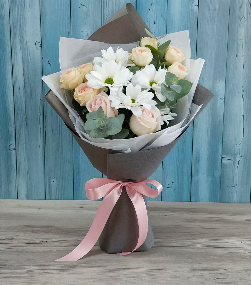 Букет цветов из: Хризантемы и Розы в Ясном