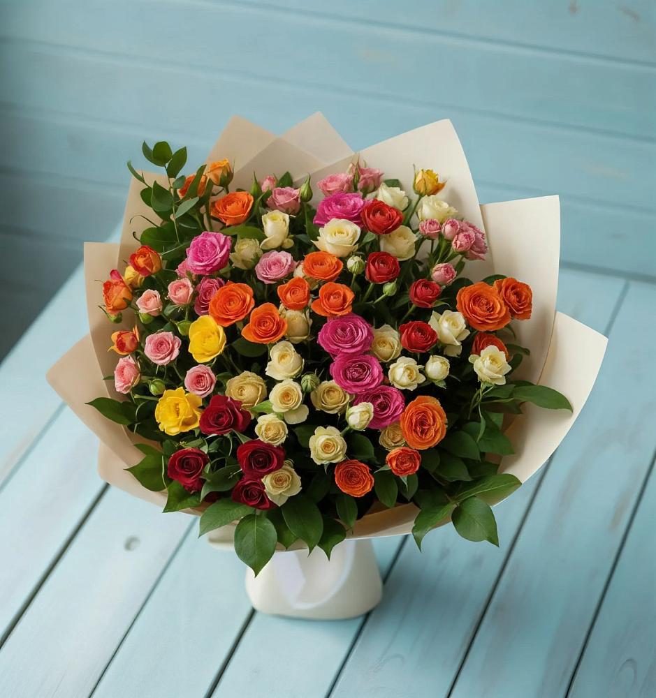 Букет Микс из разноцветных кустовых роз в Ясном