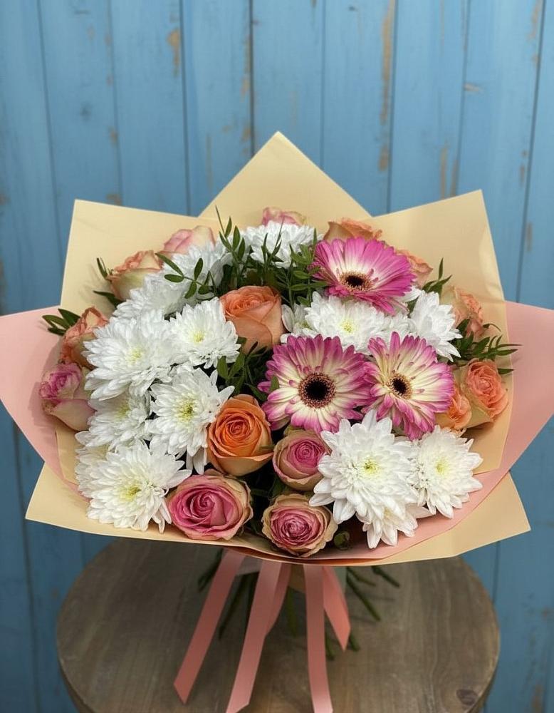 Букет цветов из: Розы, Герберы и Хризантемы в Ясном